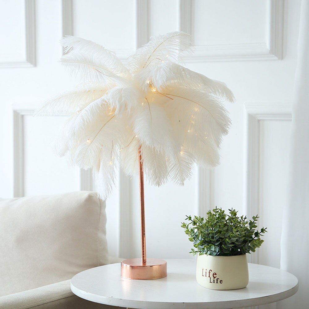 Feather Lamp Home Decoration Bedroom LED Night Light iHotel ns Girl Heart Bedside Lamp Modern Wedding Decoration Small Lantern Festive Gift ShopOnlyDeal