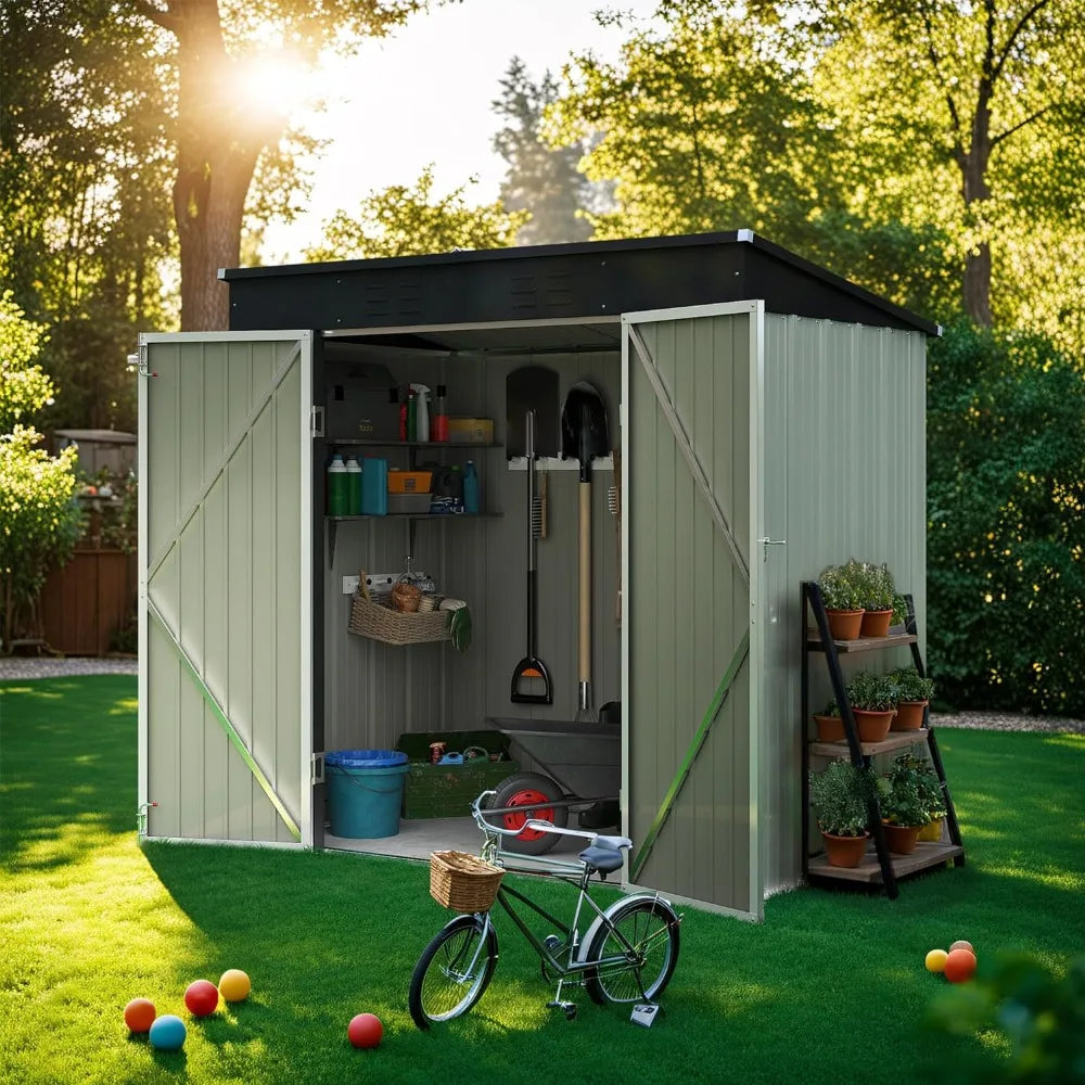 Versatile 6FTx4FT All-Weather Metal Garden Shed | Secure & Stylish Outdoor Storage with Lockable Double Doors | Ideal for Tools, Toys & Sundries in White ShopOnlyDeal