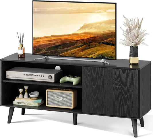 Mid-Century Modern TV Stand for 55" TV, Entertainment Center with Storage, Open Shelves TV Console for Living Room and Bedroom ShopOnlyDeal