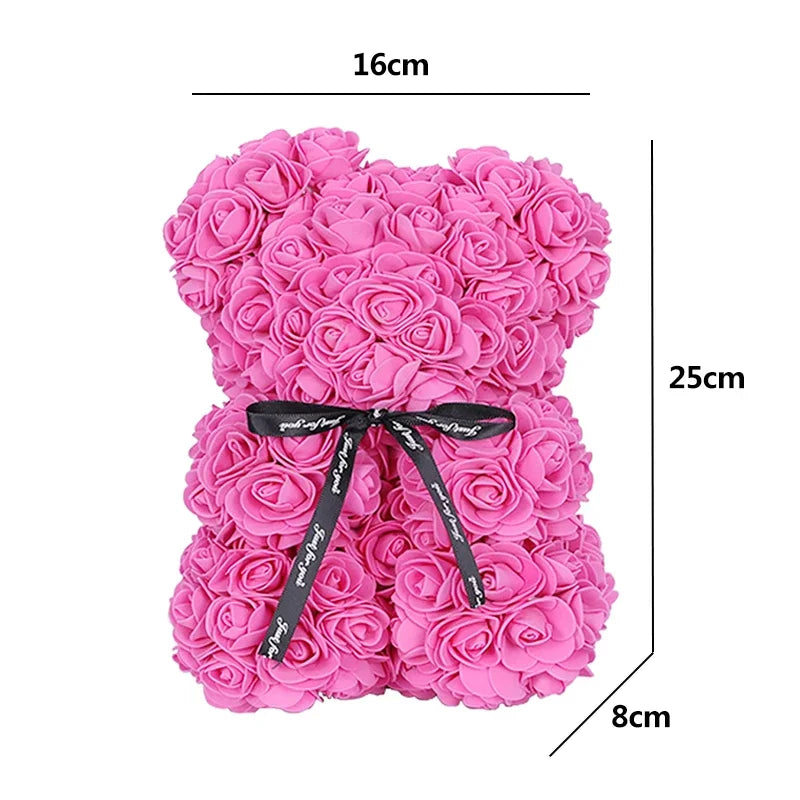 HOT 25cm Teddy Rose Bear with Box Artificial Foam Flower Rose Bear Valentine's Day Gift Anniversary Birthday Wedding Party Decor ShopOnlyDeal