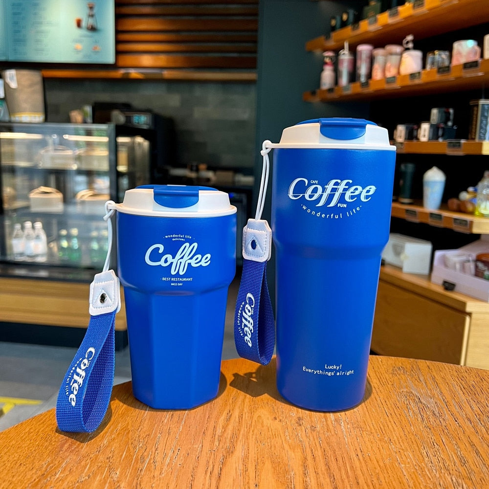 Coffee Mug Double Stainless Steel With Rope Portable Car Thermos Mug Vacuum Flask Travel Tumbler New Fashion 420ml/620ml ShopOnlyDeal