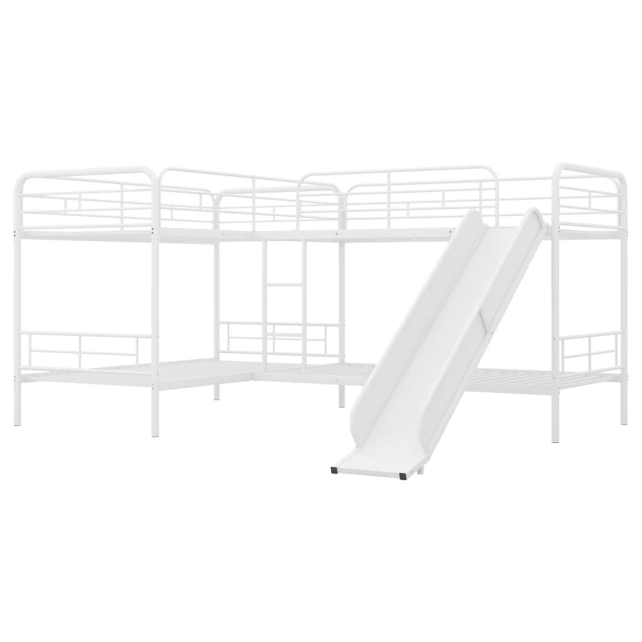 Twin Size L-Shaped Bunk Bed with Slide and Ladder, White ShopOnlyDeal