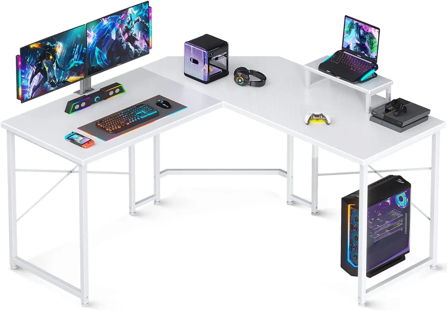 L Shaped Gaming Desk, 51 Inch Computer Desk with Monitor Stand, PC Gaming Desk, Corner Desk Table for Home Office ShopOnlyDeal