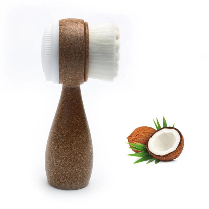 Coconut Shred Handle Face Cleansing Brush Double-Sided Facial Cleanser Blackhead Removal Pore Cleaner Exfoliator Scrub Brush ShopOnlyDeal