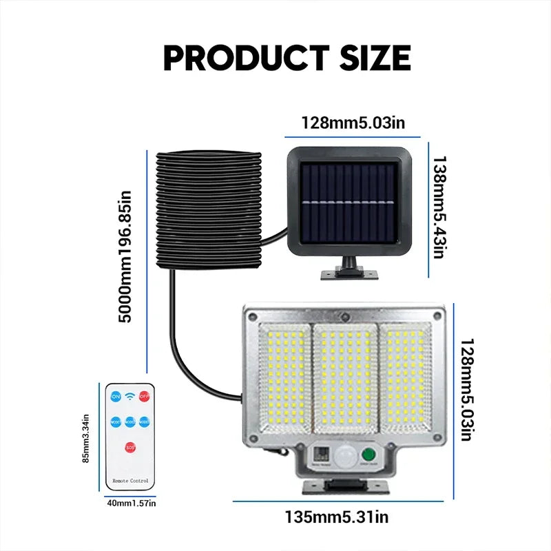 Outdoor Solar Light with Motion Sensor - Remote-Controlled, IP65 Waterproof, 106/118/192LED Wall Lamp for Patio, Garage, Garden Lighting ShopOnlyDeal