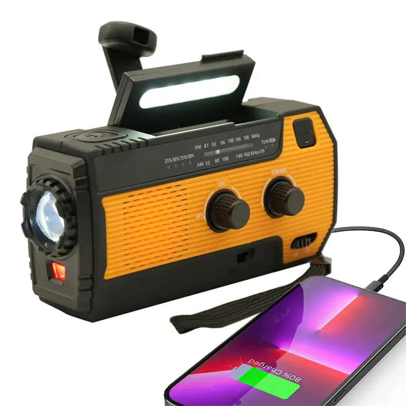 Portable Emergency Radio 4000mAh Solar Hand Crank Cell Phone Charger Radios AM/FM/NOAA LED Flashlight Outdoor Indoor Light Night ShopOnlyDeal