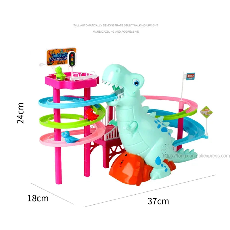 Dinosaur Paradise Suit Pig Toys Climbing Stairs Track Peggy Slide Electric Assembly With Music Colorful ShopOnlyDeal