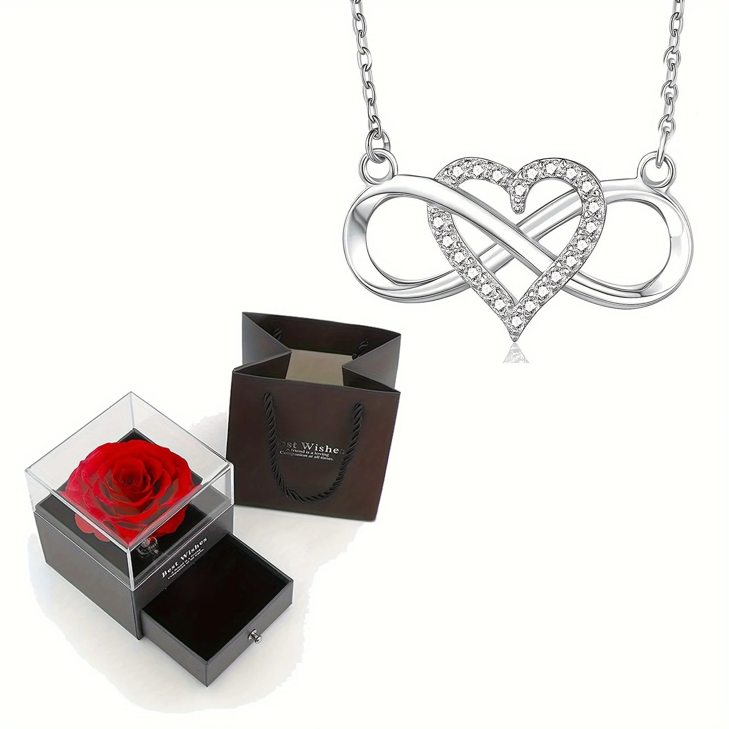 Elegant Infinity Heart Shape Pendant Necklace - Luxury Rose Gift Box, Perfect for Girlfriend, Wife, Christmas, Valentine, Anniversary Gift 🎁❤️🌹 ShopOnlyDeal