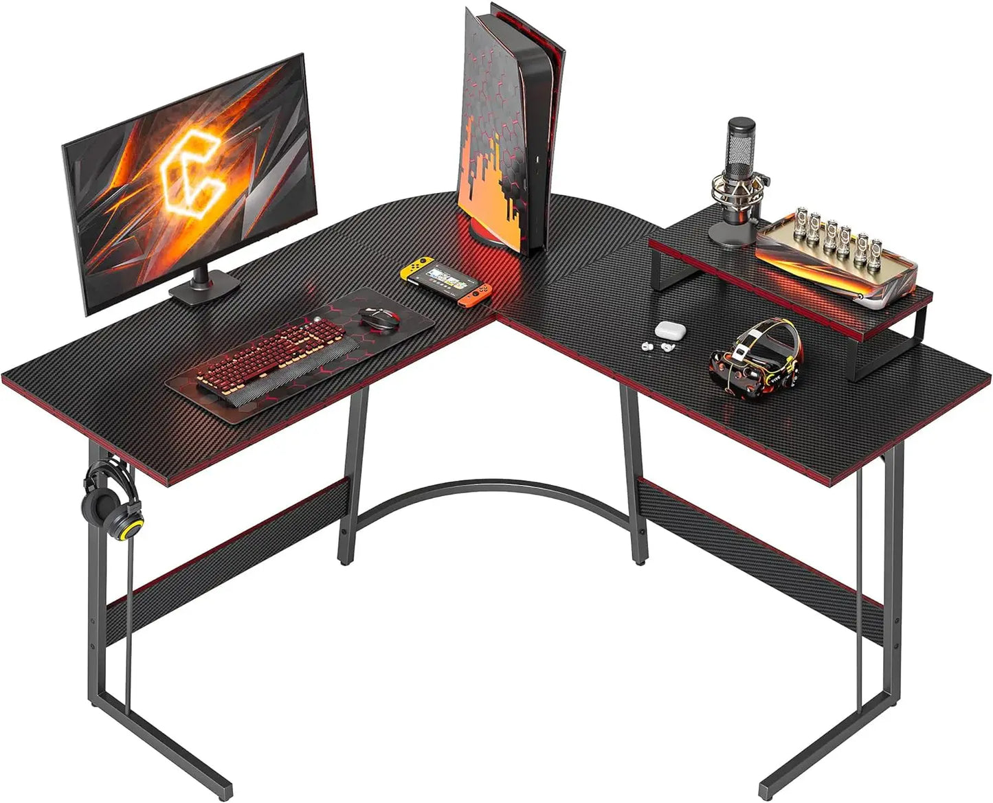 67-Inch L-Shaped Gaming Desk - Carbon Fiber Surface, Computer Corner Desk with Large Monitor Stand ShopOnlyDeal