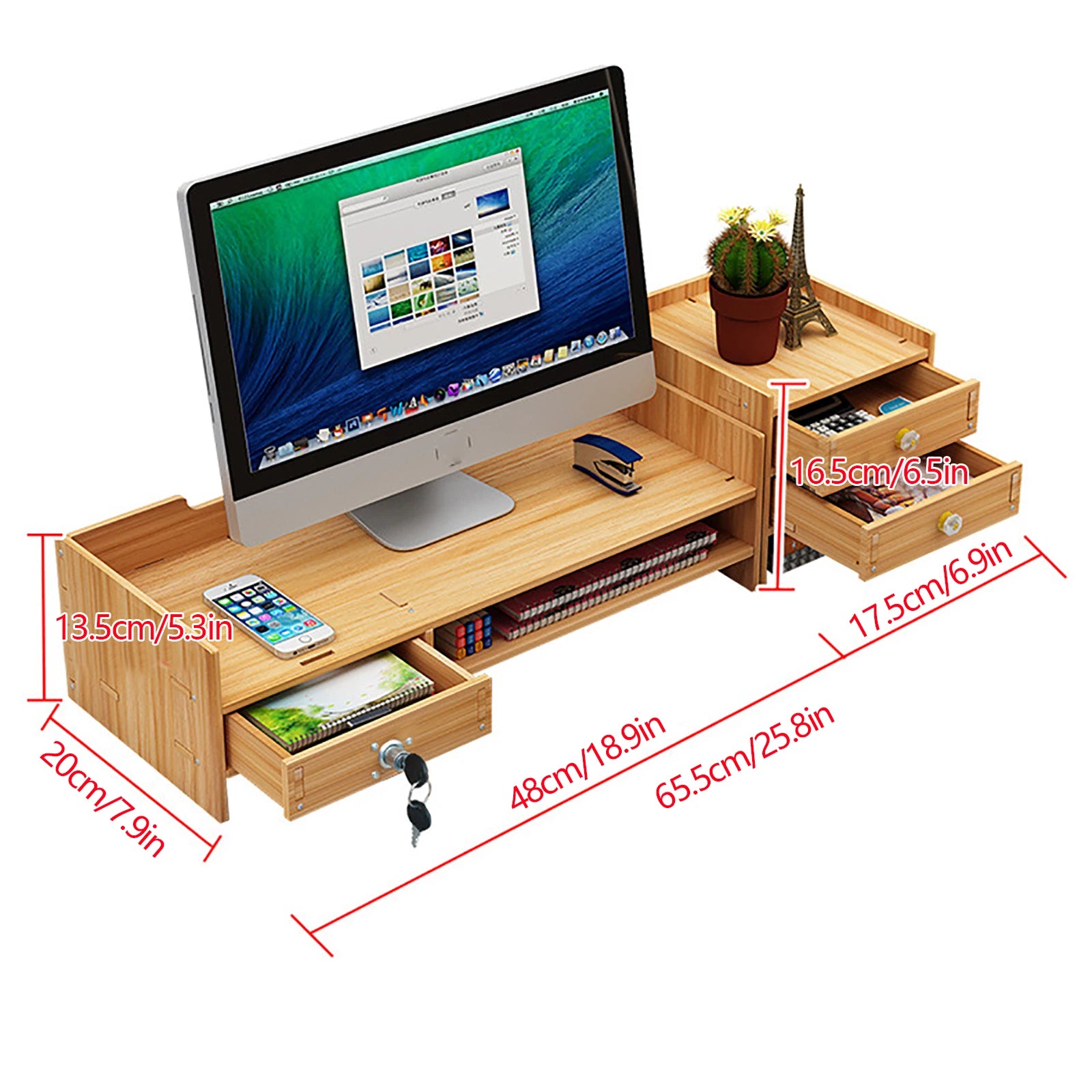 Wooden Desk Organizers with Lock, Computer Desktop Tray, Storage, Office, File ShopOnlyDeal