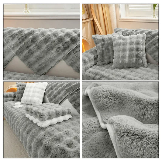 Warm Thicken Rabbit Plush Sofa Covers Solid Color Sofa Towels Non-slip Couch Slipcovers Universal Sofa Mat For Modern Home Decor ShopOnlyDeal