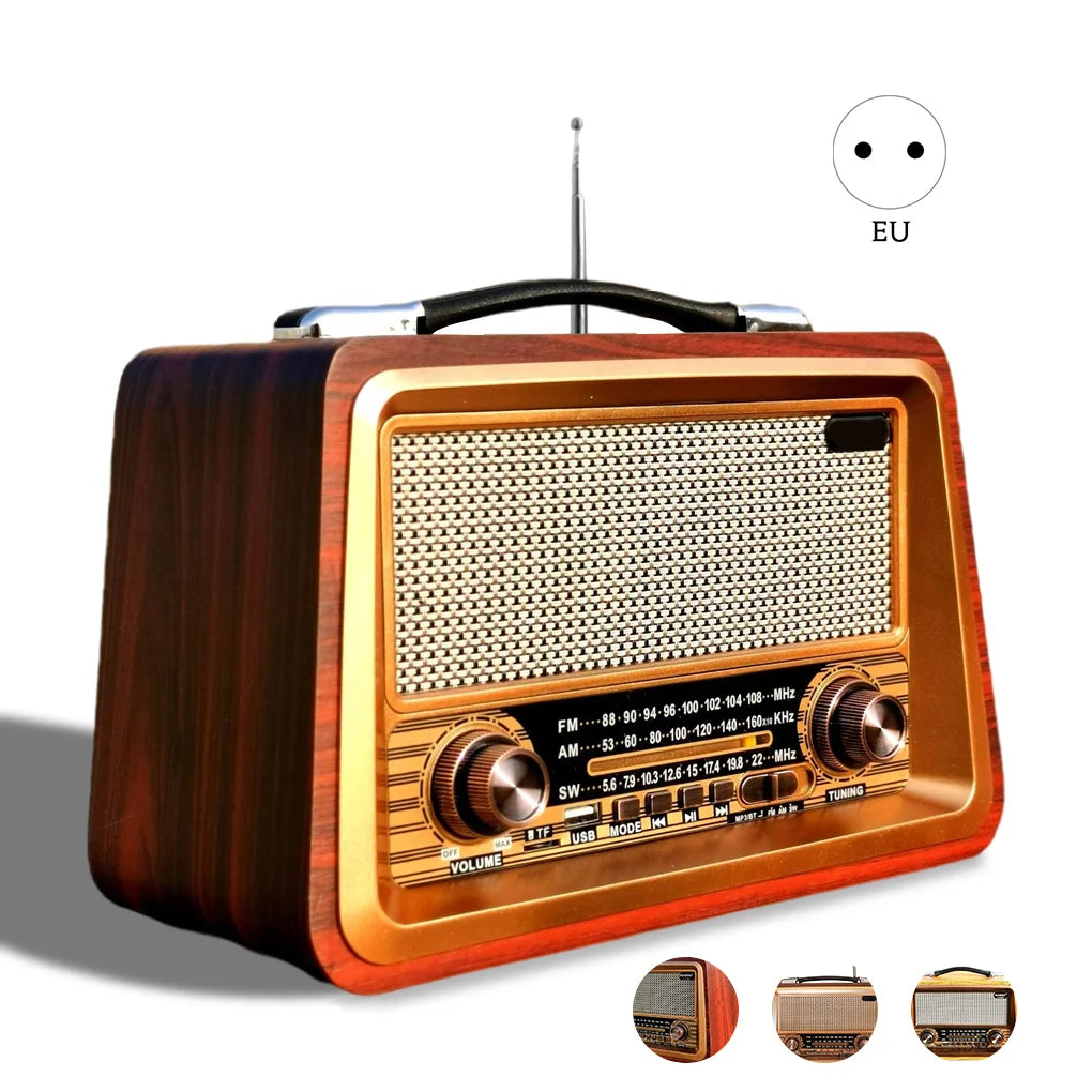 R-2066BT Retro Multi Band Real Wooden Rechargeable Radio with Wireles Bluetooth Link USB Mp3 Player Outdoor Portable Speaker Box ShopOnlyDeal