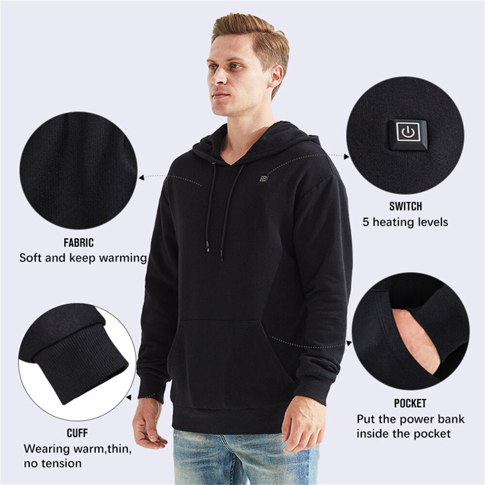 USB Heated Hoodies Jacket. Autumn Men Fashion Long Sleeve Casual Coat Women Sweatshirt With Hood Oversized Heated Clothes ShopOnlyDeal