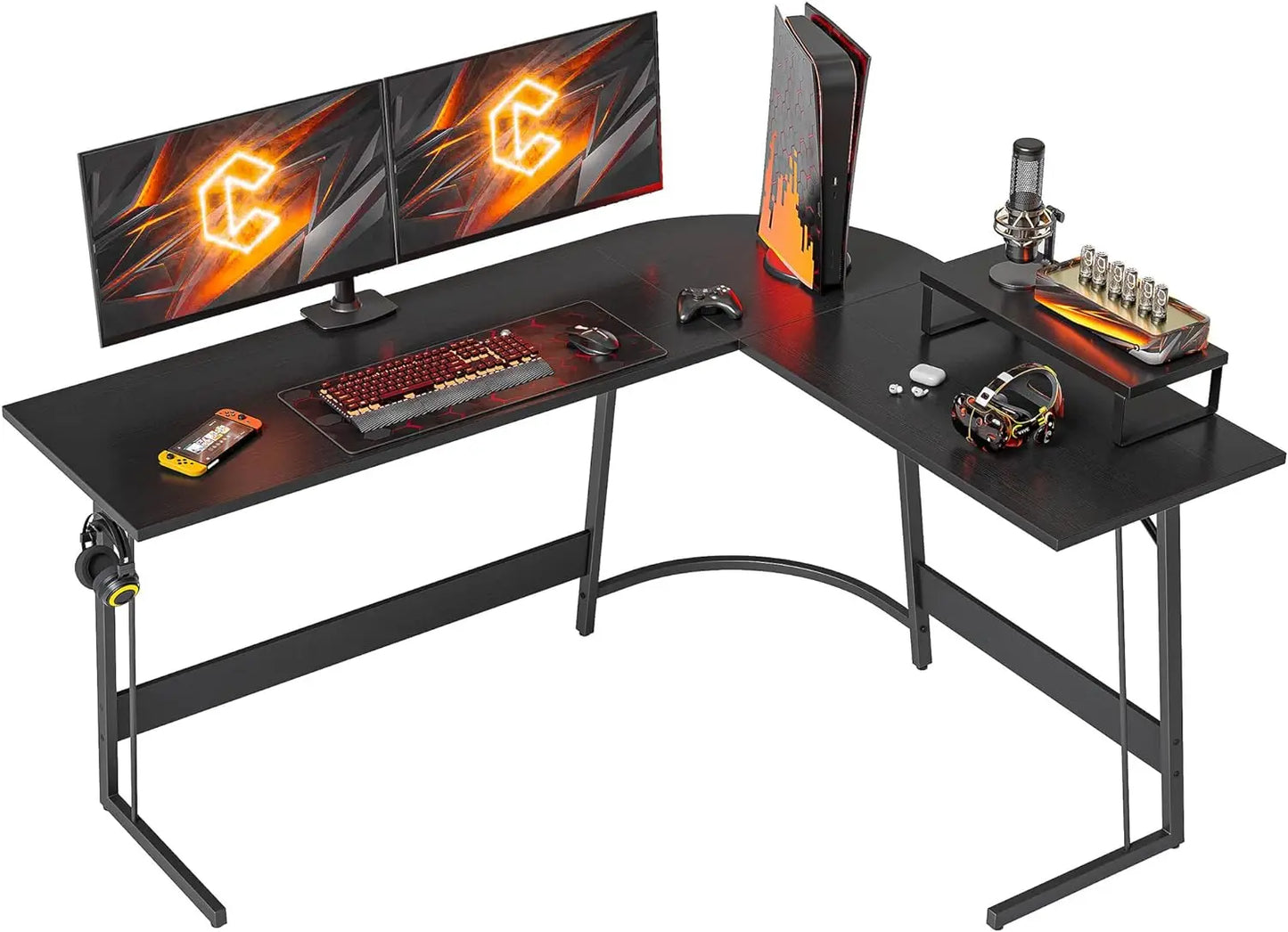 67-Inch L-Shaped Gaming Desk - Carbon Fiber Surface, Computer Corner Desk with Large Monitor Stand ShopOnlyDeal