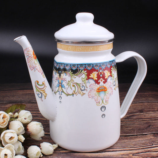 Enamel Tea Pot Kettle Oil Pot Vinegar Pot Coffee Pot Tea Cooling Kettle Kitchen Supplies Hot And Cool Kettle New Ethnic Style Milk ShopOnlyDeal