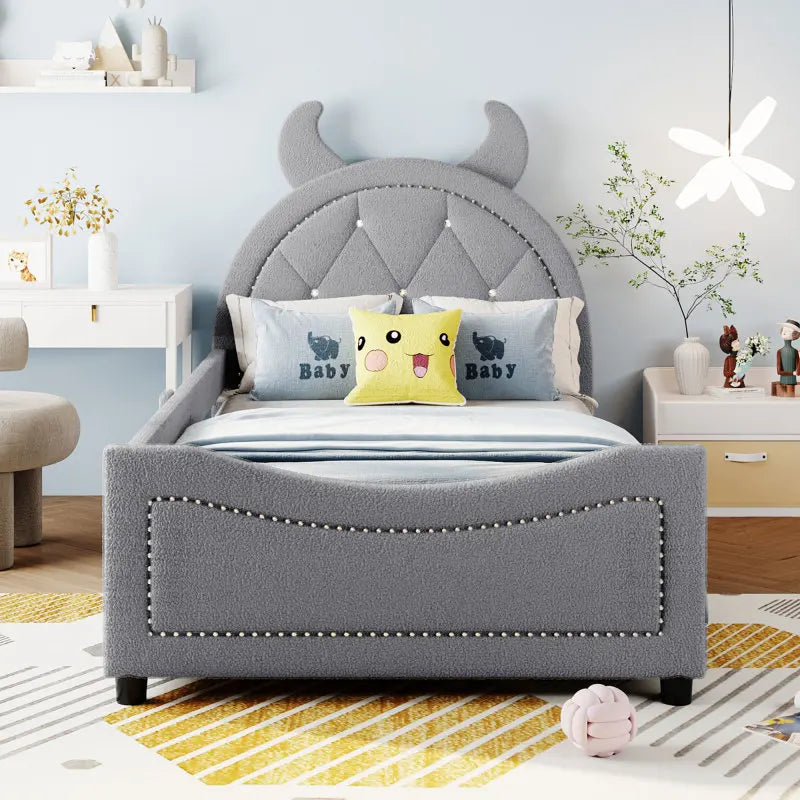 Bedroom upholstered day bed, with padded headboard, single bed, double bed, baby bed, baby cot, child bed, teen bed, cute ShopOnlyDeal