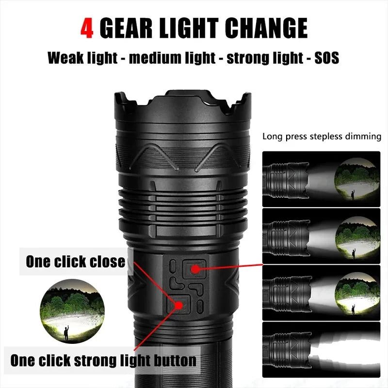 High Power Led Flashlight Super Bright Long Range Torch Rechargeable Ultra Powerful Outdoor Tactical Hand Lamp Camping Lantern ShopOnlyDeal