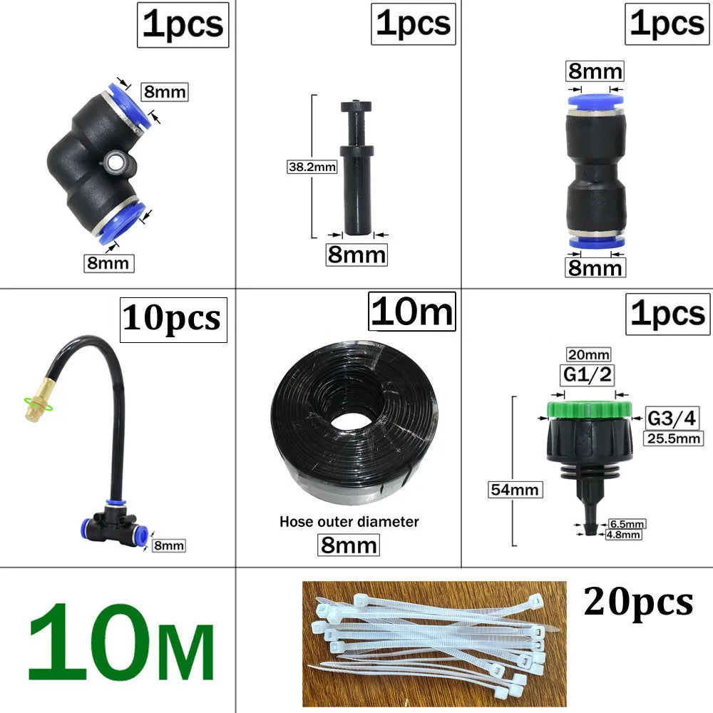 Outdoor Misting Cooling System DIY Garden Irrigation Watering 8mm Brass Atomizer Nozzles Connector Kit for Patio Greenhouse ShopOnlyDeal