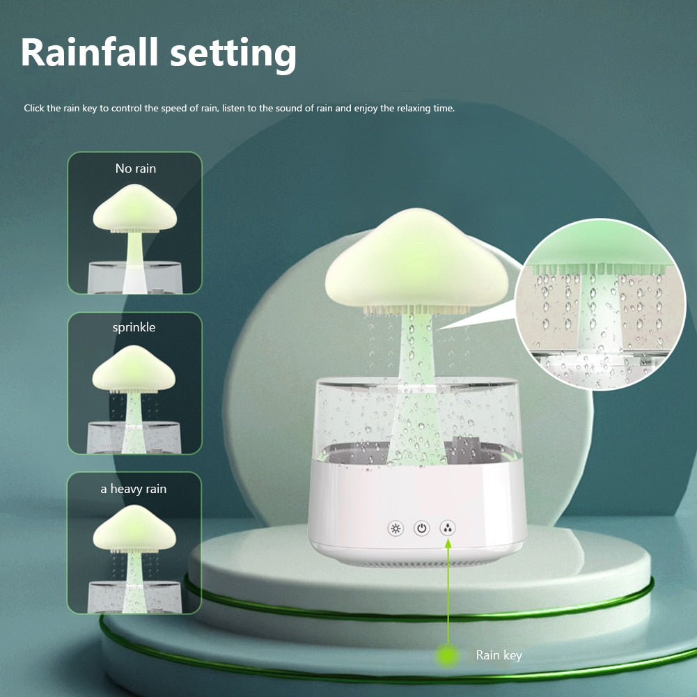 NEW Remote Control Mushroom Rain Air Humidifier Electric Aroma Diffuser Rain Cloud Smell Distributor Relax Calming Water Drops Sounds Night Lights ShopOnlyDeal