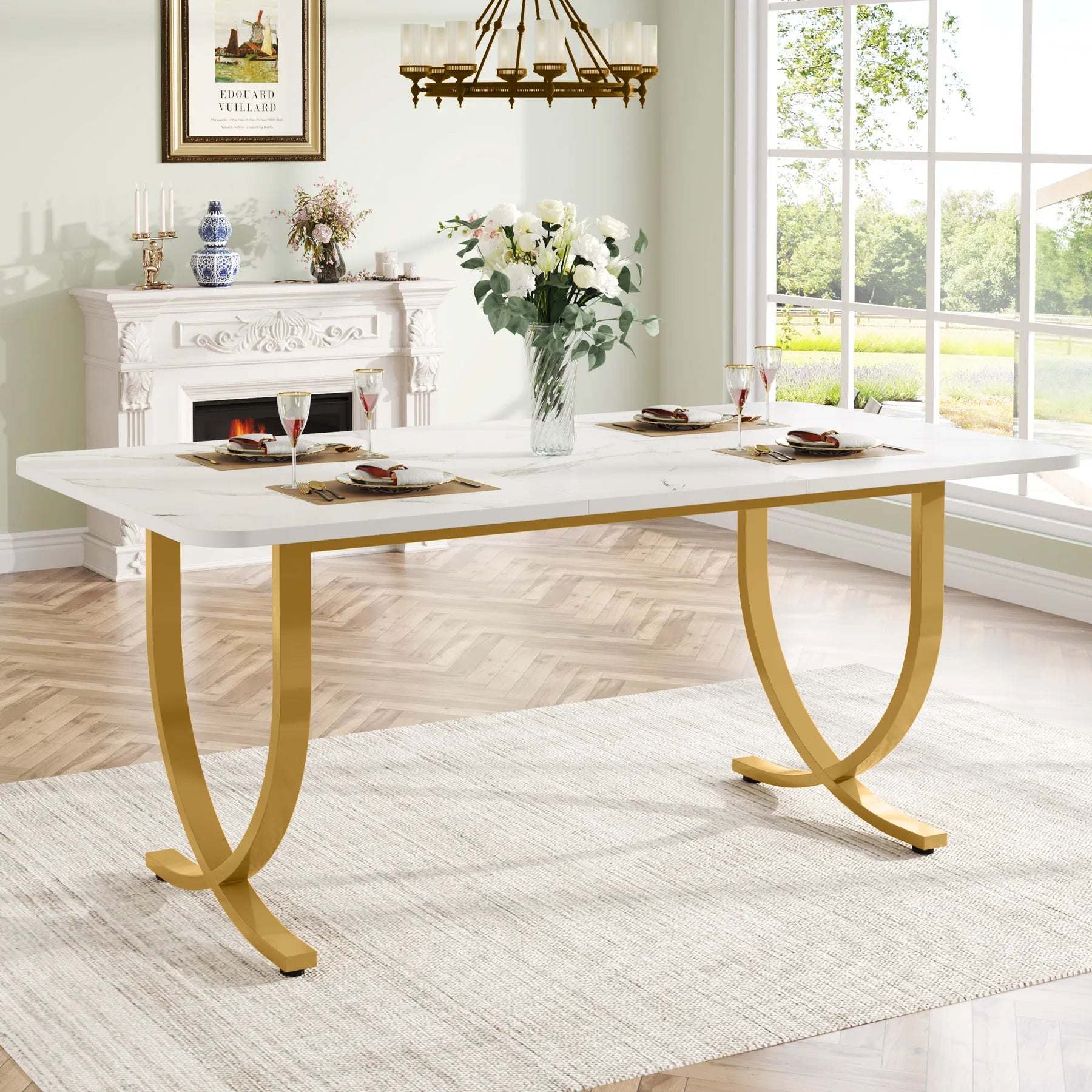 Tribesigns 63" Modern Dining Table Kitchen Table with Faux Marble Top ShopOnlyDeal