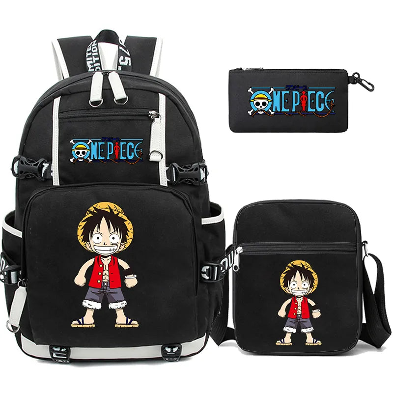 3Pcs/Set Anime One Piece Big Capacity Backpack - Monkey D. Luffy, Teenagers Student Schoolbag, Boy/Girl Rucksacks, Back to School ShopOnlyDeal