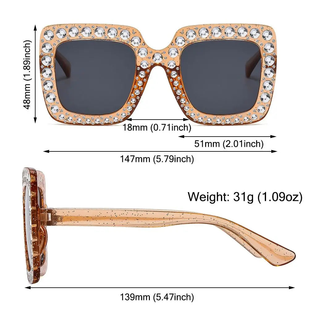 Sparkle in Style: Crystal Oversized Sunglasses for Women - Rhinestone Square Diamond Sun Glasses with Retro Big Frame ShopOnlyDeal