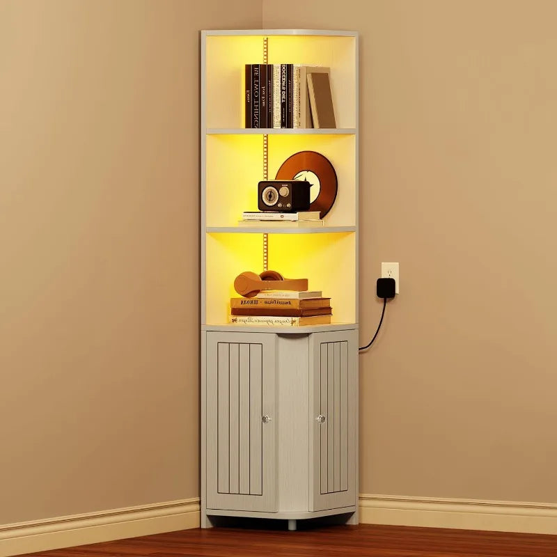 Living Room Cabinet Corner Cabinet with LED Lights, 71.1 "bookcase with Storage, for Living Room Bedroom Kitchen  Muebles ShopOnlyDeal