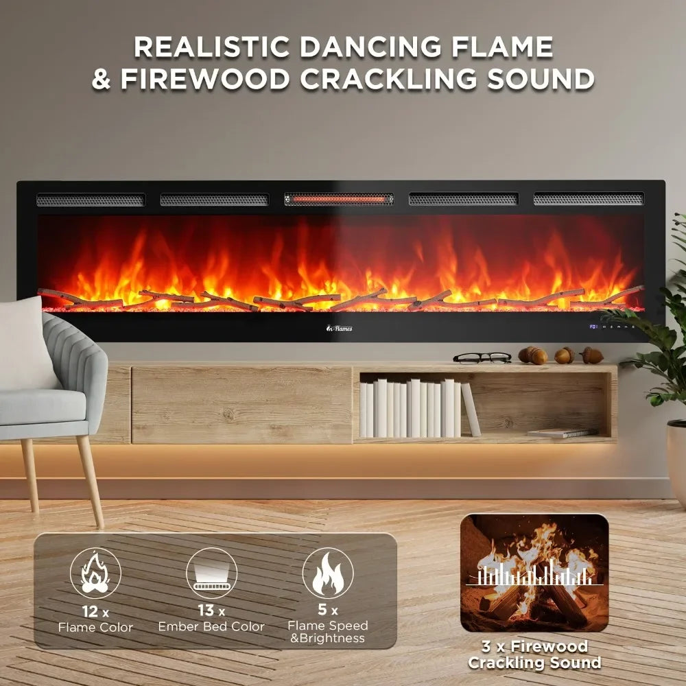 2023 New 72” Smart WiFi Infrared Electric Fireplace , Recessed or Wall Mounted, Remote Control and App ShopOnlyDeal