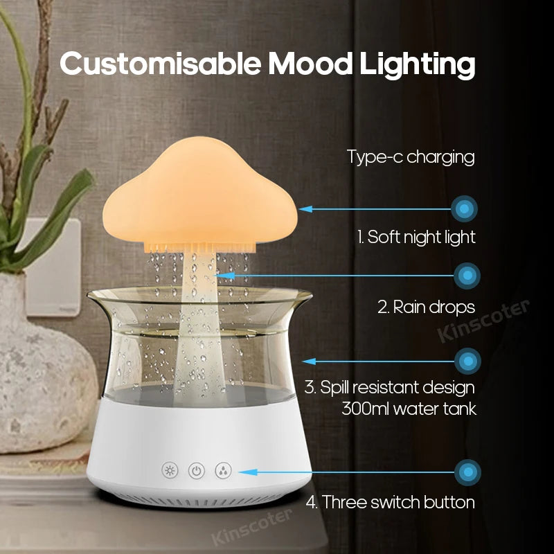 Rain Cloud Electric Air Humidifier 300ml Aroma Diffuser Zen Rain Water Drops Colorful Night Light Humidifier for Home Gift ShopOnlyDeal