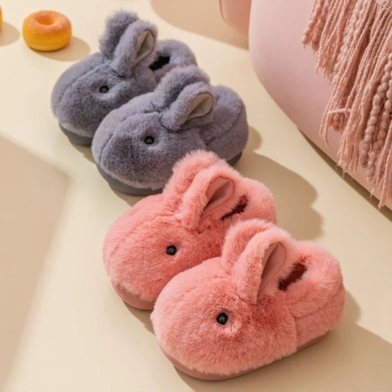 Toddler Kids Cotton Slippers Plush Thickened Cute Rabbit Children Boys Girls Warm Slippers Indoor Kids Anti-slip Floor Shoes ShopOnlyDeal