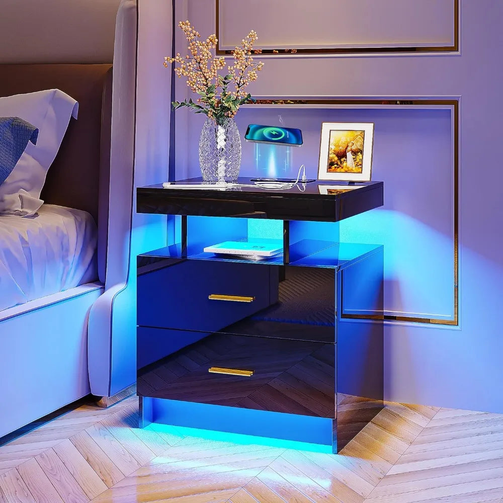 Auto LED Nightstand with Wireless Charging Station & USB Ports | Modern Bedside Table for Bedroom Furniture ShopOnlyDeal