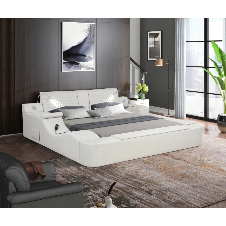 White multi-function bed solid wood bed super urban design smart bed with storage box king size ShopOnlyDeal