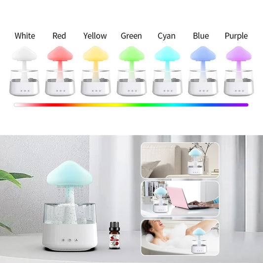 NEW Remote Control Mushroom Rain Air Humidifier Electric Aroma Diffuser Rain Cloud Smell Distributor Relax Calming Water Drops Sounds Night Lights ShopOnlyDeal