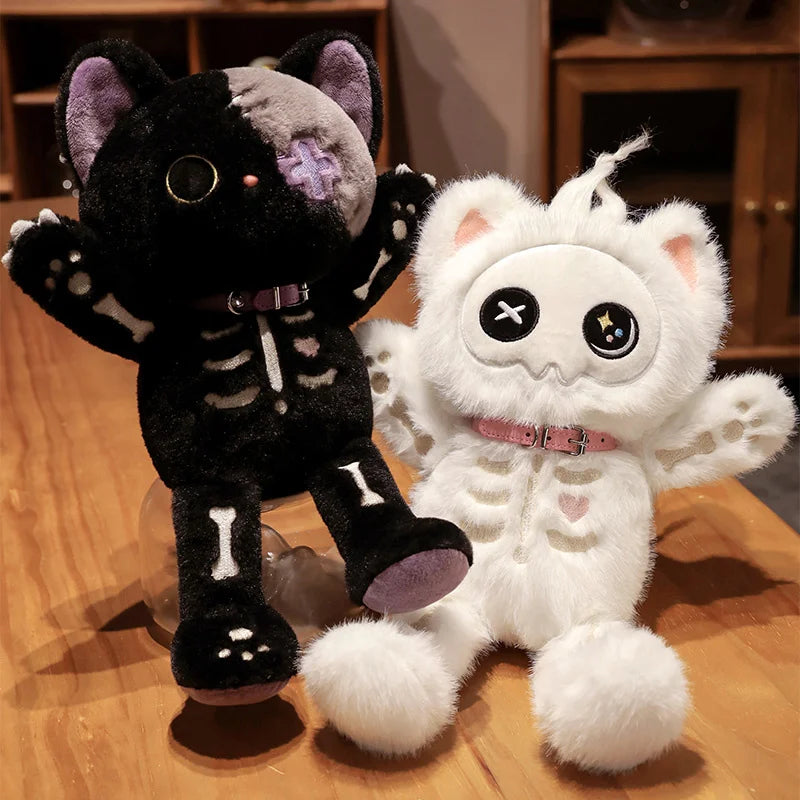 Kawaii Devil Skeleton Cat Plush Toy - Cute Horror Monster Gothic Skull Kitten for Kids - Halloween and Xmas Gifts ShopOnlyDeal