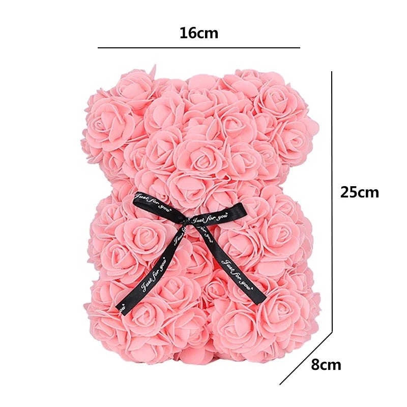 HOT 25cm Teddy Rose Bear with Box Artificial Foam Flower Rose Bear Valentine's Day Gift Anniversary Birthday Wedding Party Decor ShopOnlyDeal