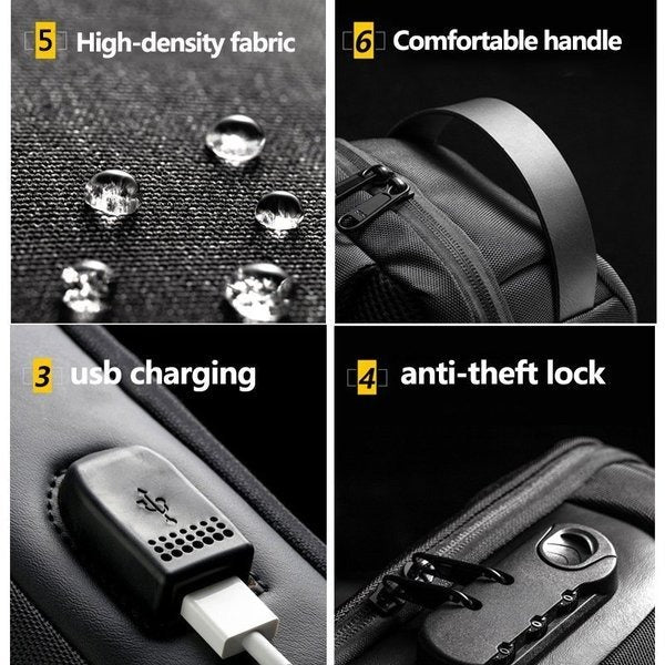 Leather Chest Bag Men Waterproof Multifunctional Crossbody Bag Anti-theft Travel Shoulder Bag USB Charging Sport Sling Pack ShopOnlyDeal