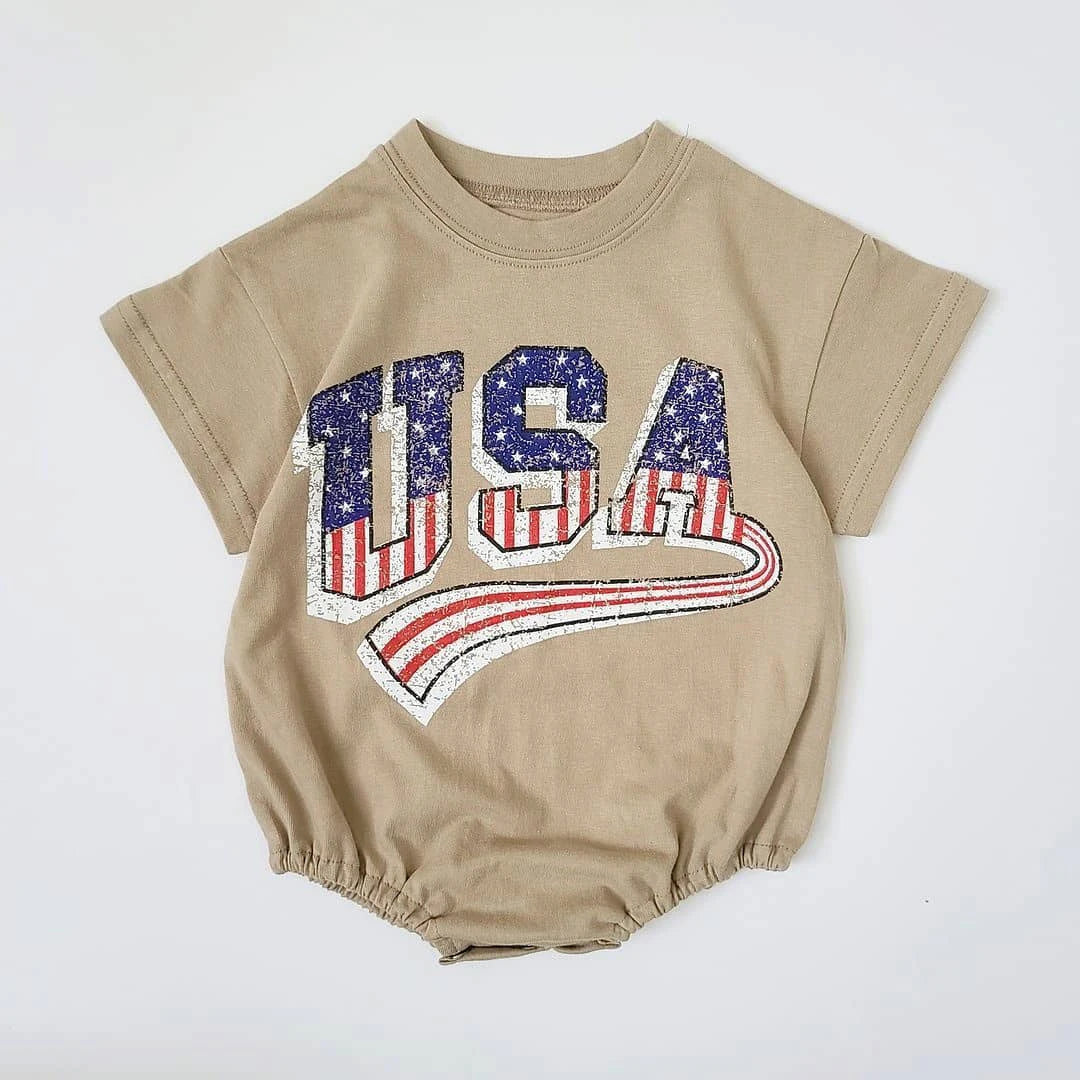 Baby Boys USA Print T-Shirt Romper | Newborn Bebe Short Sleeve Sweatshirt Onesie | Toddler Girls Romper 0-24M Jumpsuits | 2024 Summer Collection ShopOnlyDeal