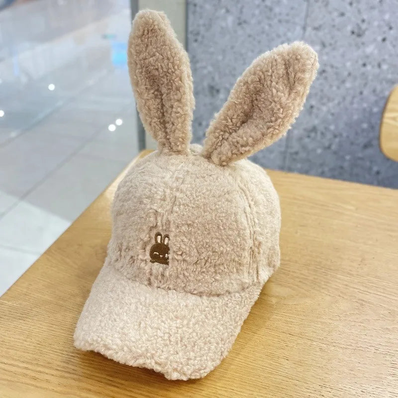 Casual Cute Rabbit Ears Baseball Cap - Fall and Winter Show Face Small Hundred with Lamb's Wool Duck Tongue Hat - Warm Rebound Cap ShopOnlyDeal