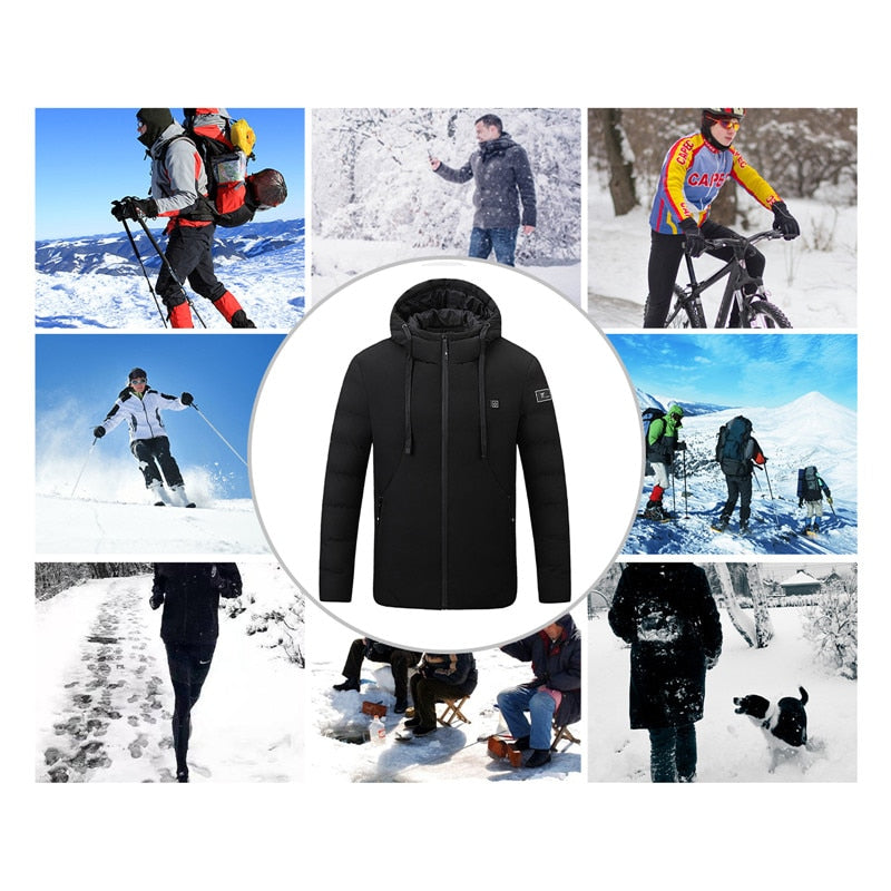 Heated Jacket For Man USB Winter Outdoor Electric Heating Jackets Warm Sports Thermal Coat Clothing Heatable Cotton Coat Battery ShopOnlyDeal