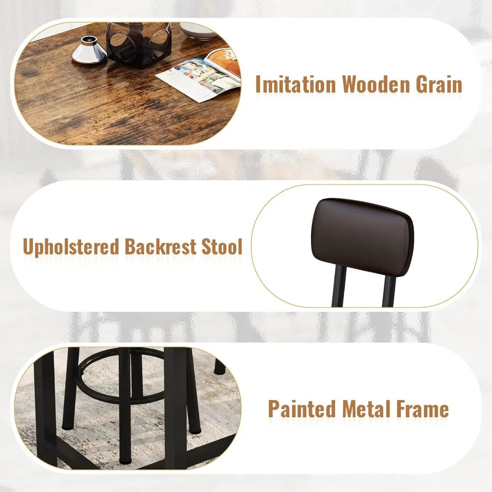 Industrial Wood Kitchen Dining Table Set with 4 PU Upholstered Chairs - 5 Pieces Home Kitchen Set with Backrest ShopOnlyDeal