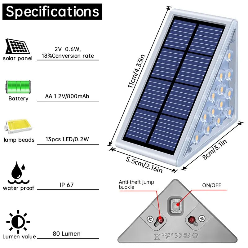 LED Step Lamp Stair Light Outdoor IP67 Waterproof Solar Light With Lens Anti-theft Design Decor Lighting For Garden Deck Path ShopOnlyDeal