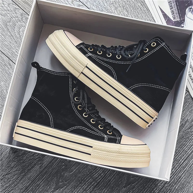 High Top Canvas Shoes Men Sneakers Women Thick Sole Vulcanized Shoes Fashion Student  Sports Shoes Black Zapatillas De Deporte ShopOnlyDeal