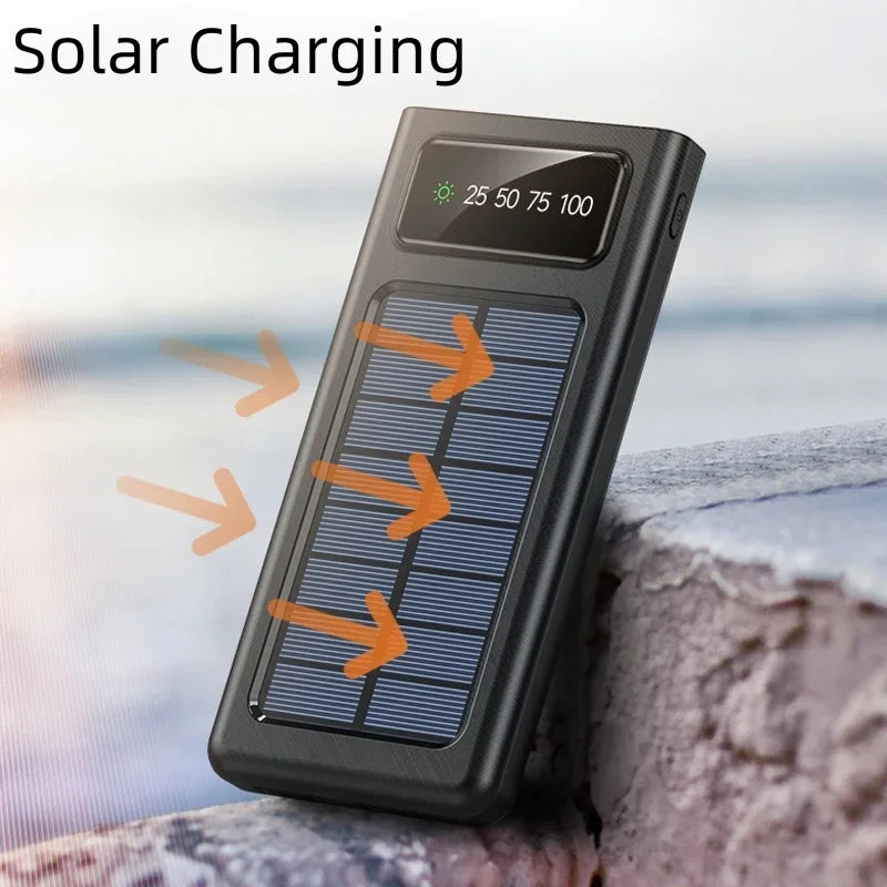 Solar Power Bank 200000mAh Built Cables Solar Charger With Four Wires External Charger With LED Light For Samsung Apple Huawei ShopOnlyDeal