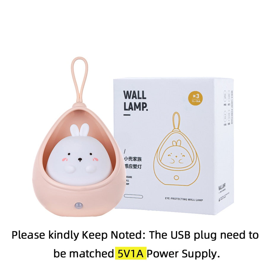 Kids Room Night Light with Sensor Control Cute Animal In A Basket Human Kids Bedroom USB Rechargeable Silicone LED wall lights ShopOnlyDeal