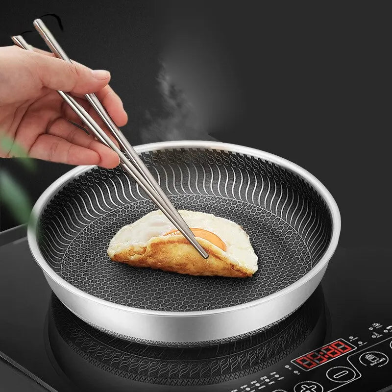 Whole Body Tri-Ply Stainless Steel Frying Pan 316 Stainless Steel Wok Pan Double-sided Honeycomb Skillet Suitable for All Stove ShopOnlyDeal