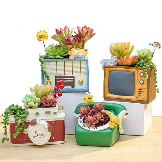 Creative Retro Old TV Radio Telephone Camera Flower Pot | Home Decoration Ornaments | Succulent Planter Garden Decors ShopOnlyDeal