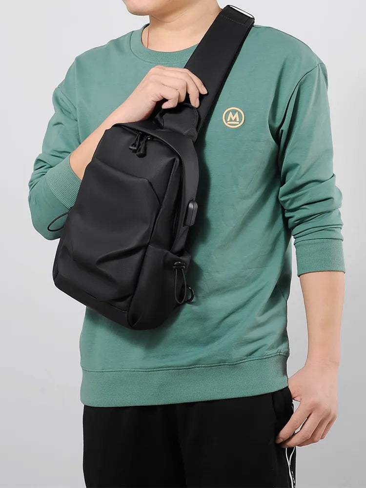 Men's Chest Bag Portable Headphone Hole Shoulder Crossbody Bag Multifunctional Leisure Chest Bag ShopOnlyDeal