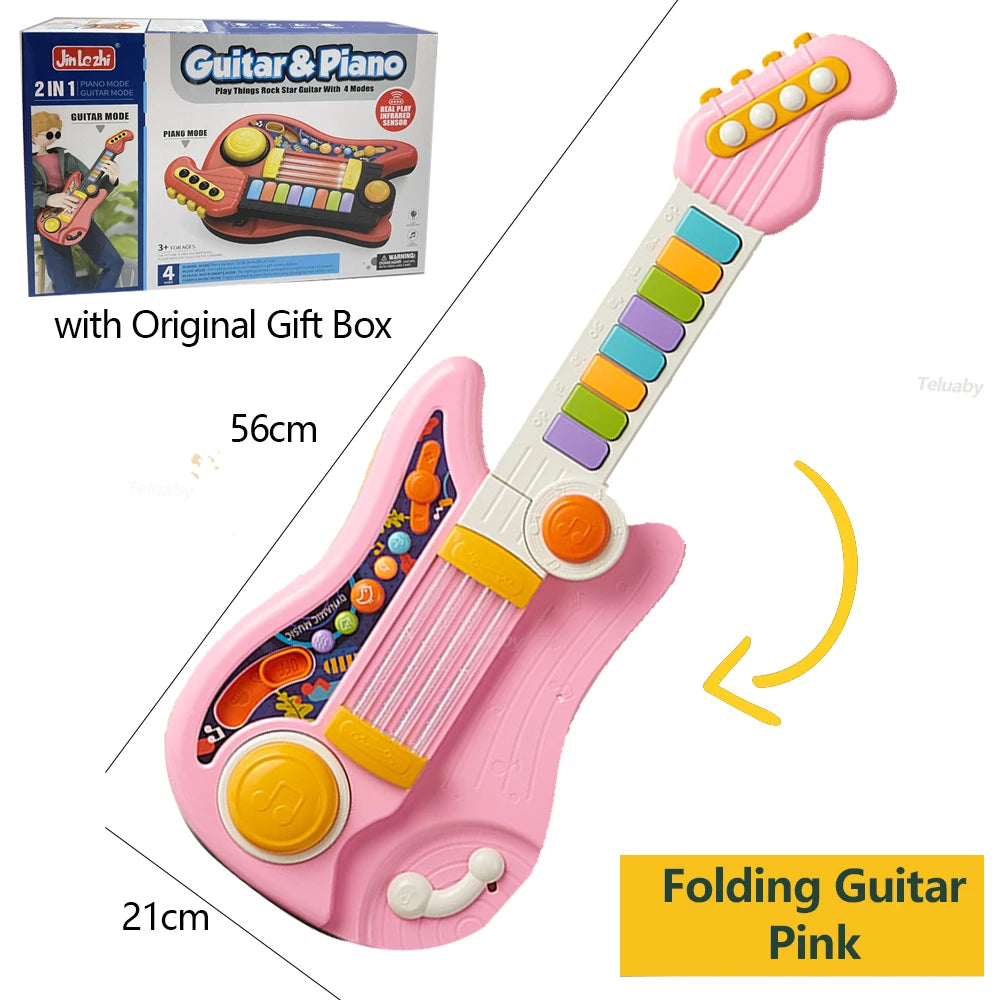 Kids Guitar Toy 2-in-1 Folding Musical Instrument | Electronic Piano | Brain-Training Educational Toys | Birthday Gift for Girls & Boys ShopOnlyDeal