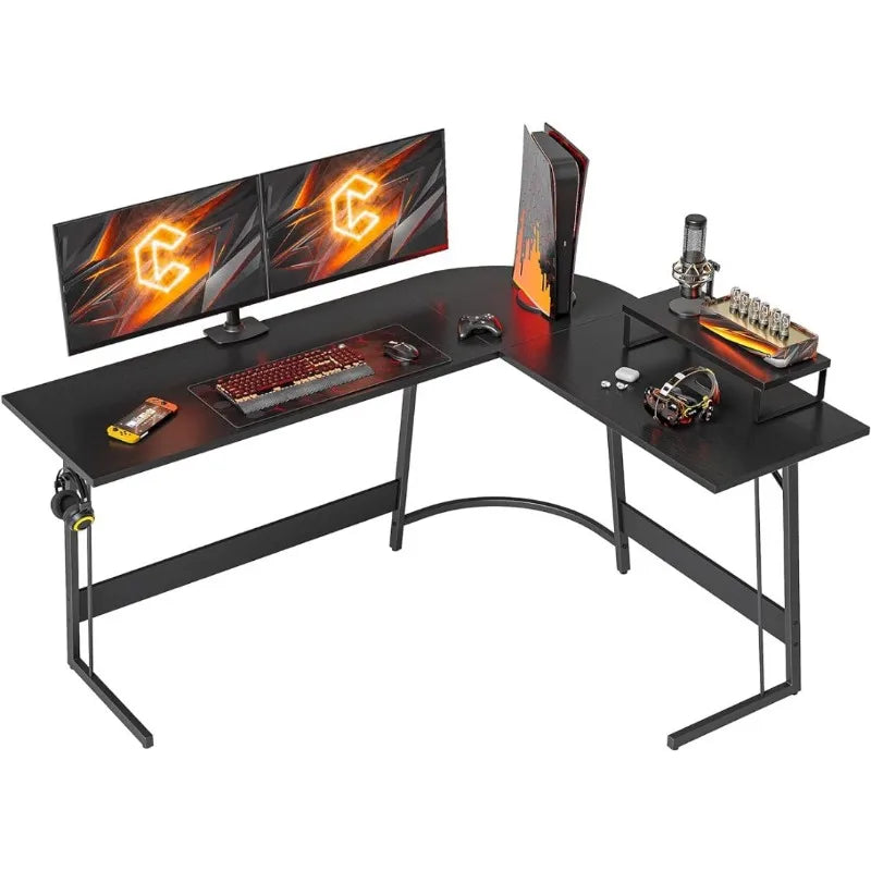 67 Inch Shaped Desk, Computer Corner Desk with Carbon Fiber Surface, Gaming Desk with Large Monitor Stand ShopOnlyDeal