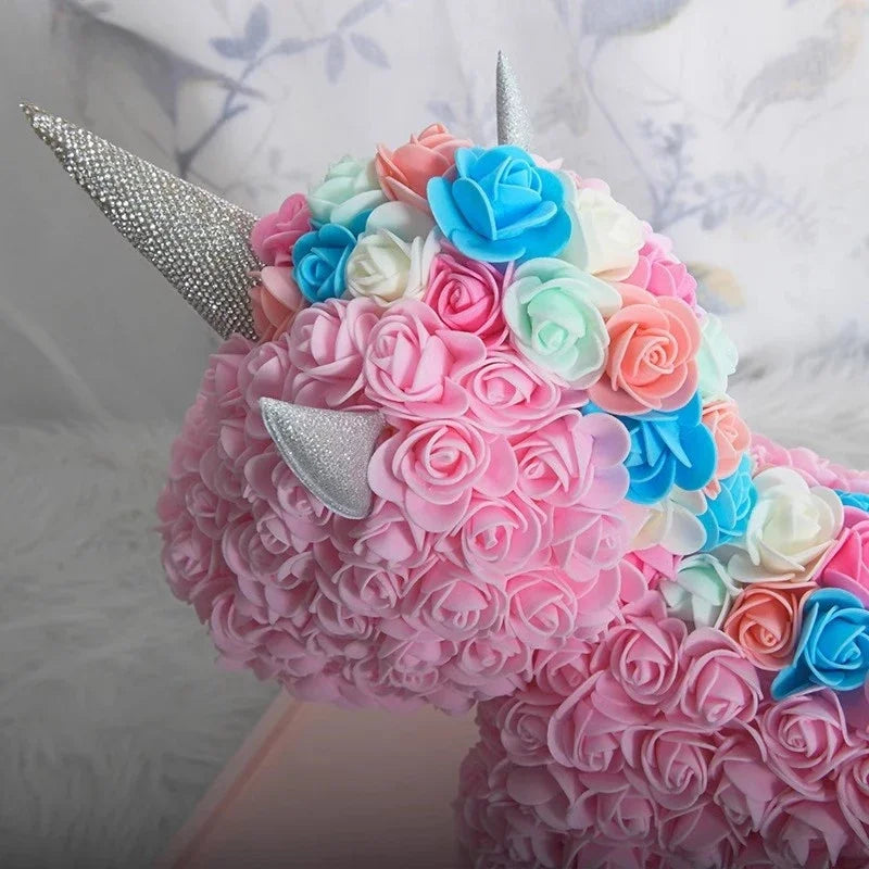 Unicorn Preserved Flowers Statue - Artificial Rose Preserved Fresh Flower Unicorn, Unique Living Room Decoration, Perfect for Proposals and Valentine's Gifts ShopOnlyDeal